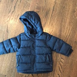 Frost free navy puff coat